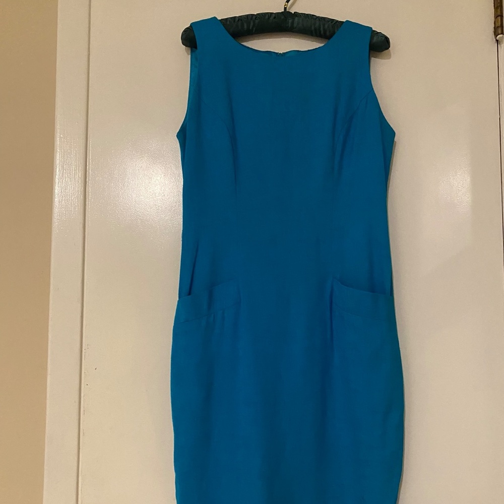 Turquoise Linen Sheath Mini Dress, Size 6